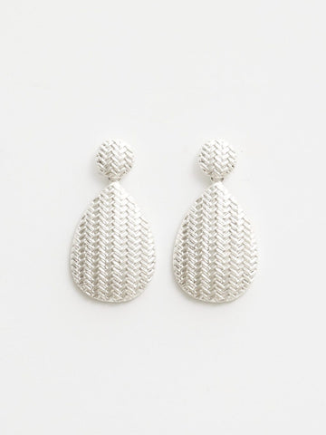 SGE8037 Silver Oval Textured Earrings